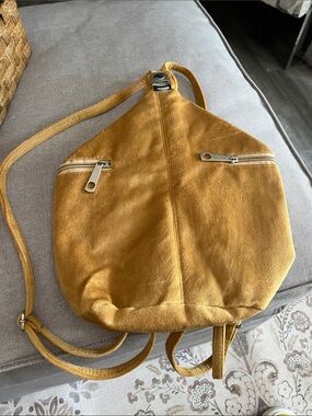Mustard Yellow Suede Sling Backpack - Women